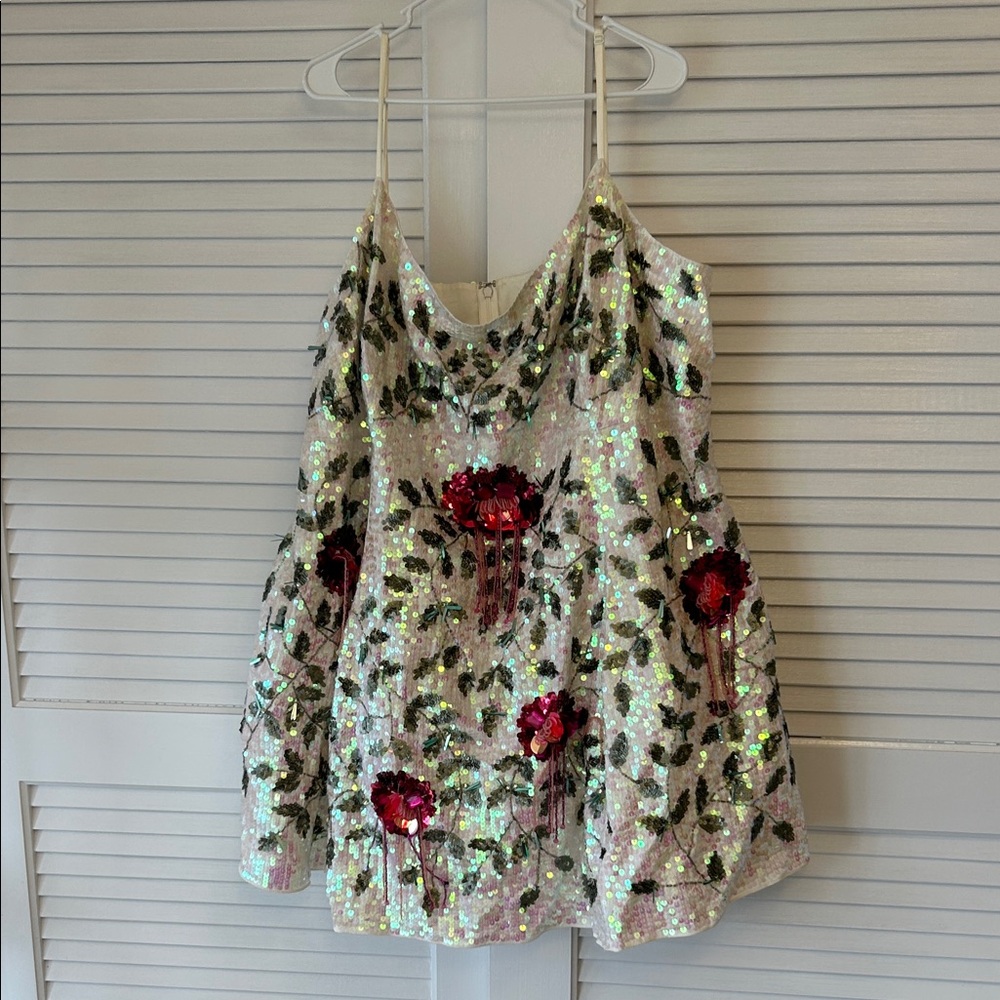 ASOS LUXE Curve sequin prom mini dress with embellished flowers in multi - Picture 4 of 7